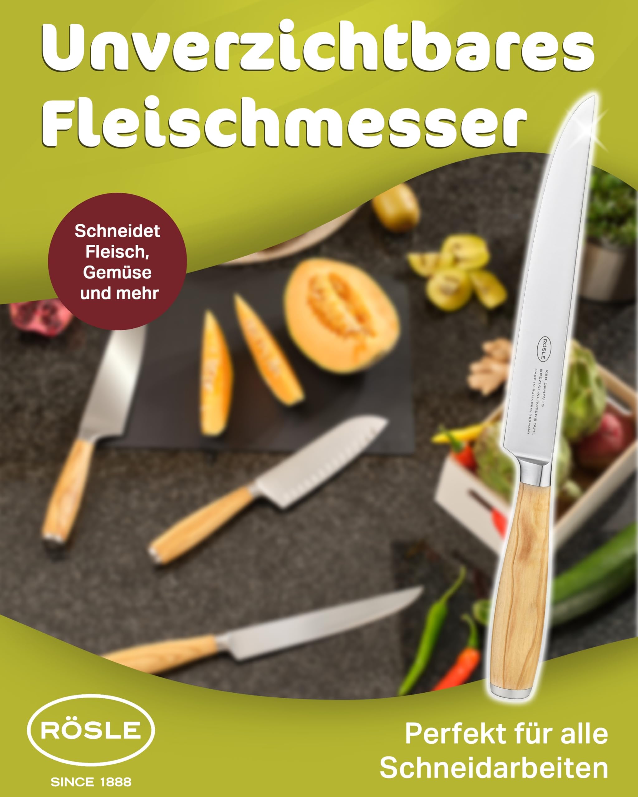 Rösle Artesano Forged Carving Knife with Olive Wood Handle, Great for Preparing Meat and Carving all Types of Meat, 8 in Blade - Image 3