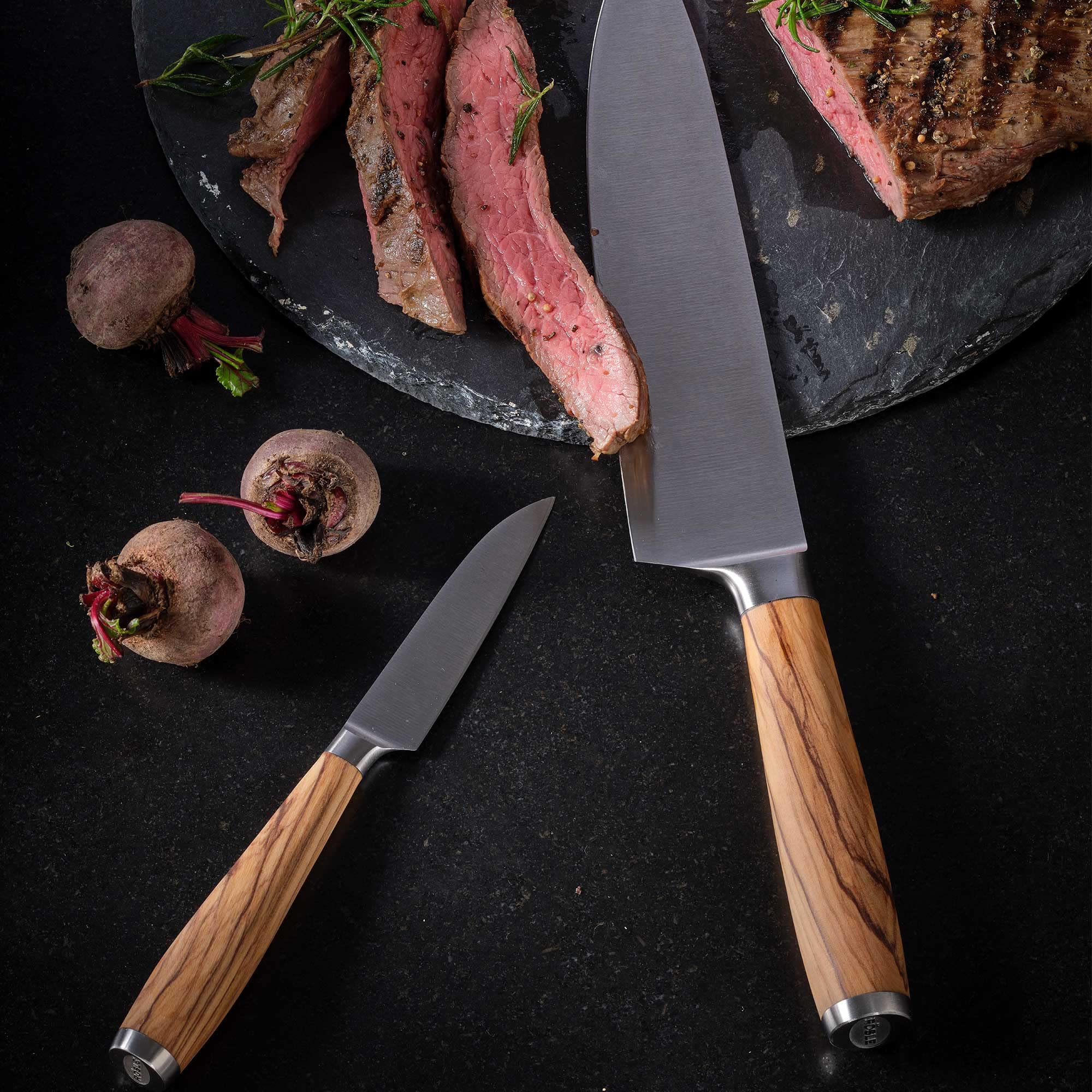 Rösle Artesano Forged Chef's Knife with Olive Wood Handle, Great Cutting Meat, Fish, and Vegetables, Chopping Herbs and Nuts, 8 in Blade - Image 6