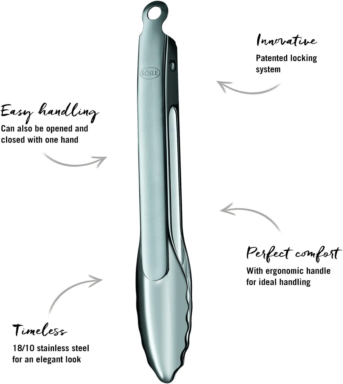 Rösle Stainless Steel 12-inch Lock and Release Tongs (12916) - Image 3